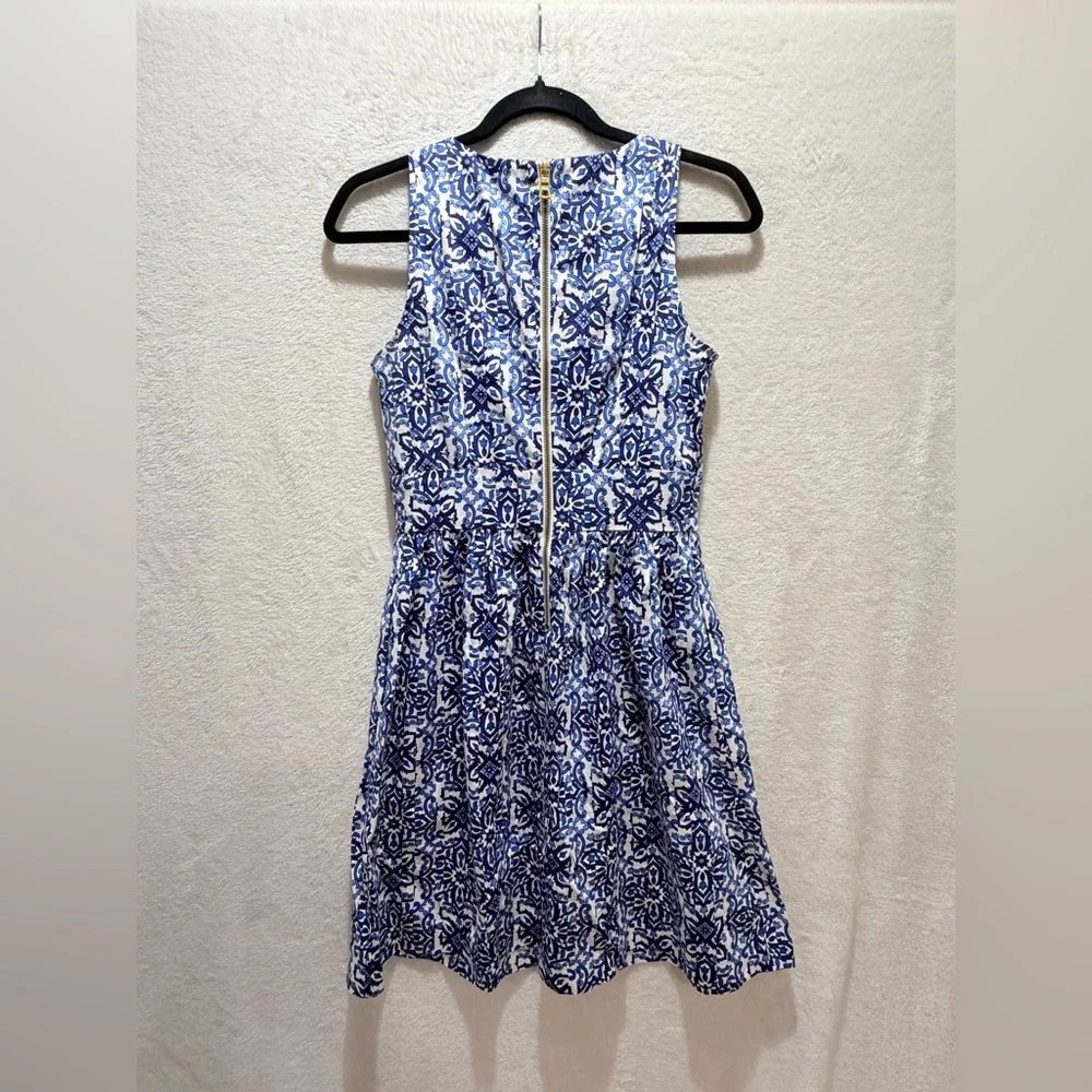 Milly Blue White Mediterranean Tile Fit Flare Dress Size 2 - Picture 6 of 6